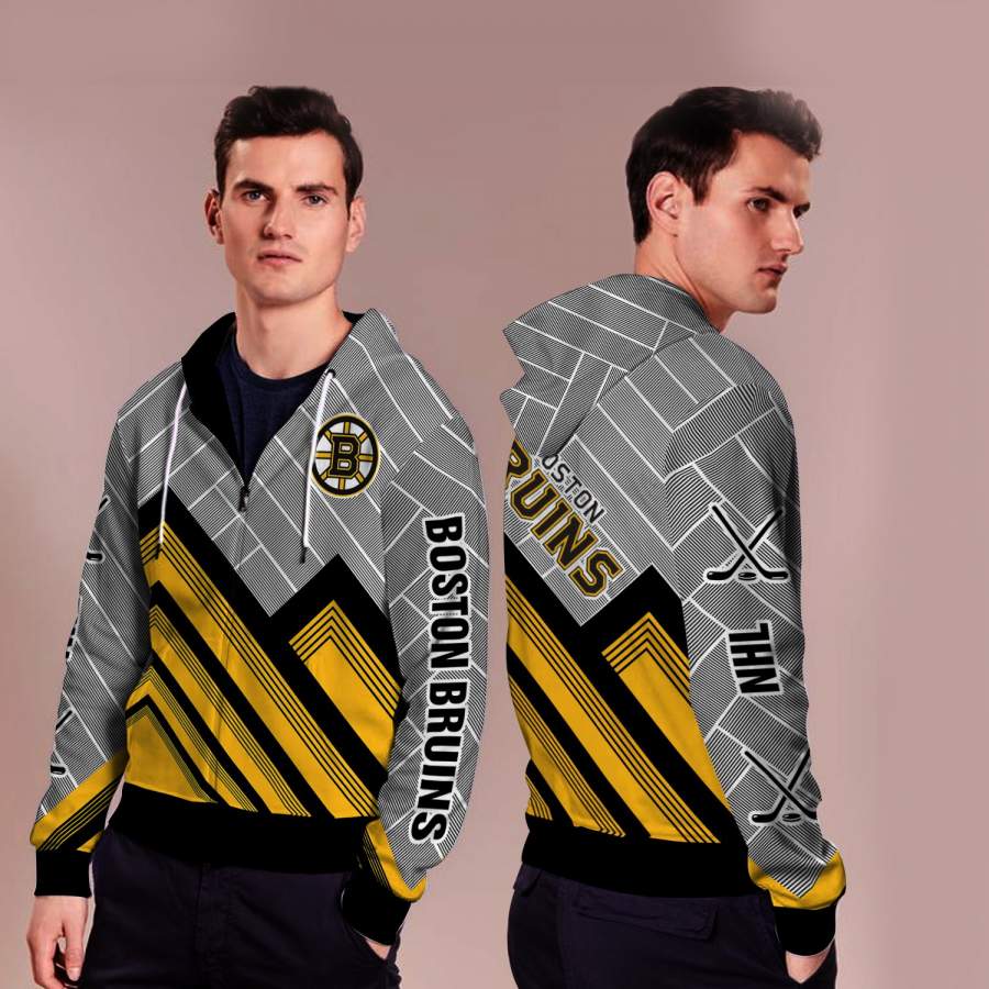 Black Cross Line Boston Bruins Zip Hoodie