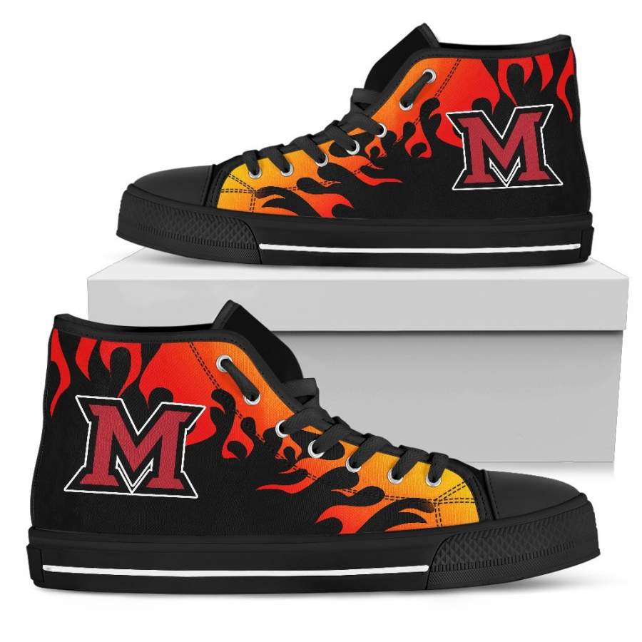 Fire Burning Fierce Strong Logo Miami RedHawks High Top Shoes