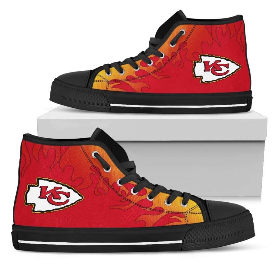 Fire Burning Fierce Strong Logo Kansas City Chiefs High Top Shoes