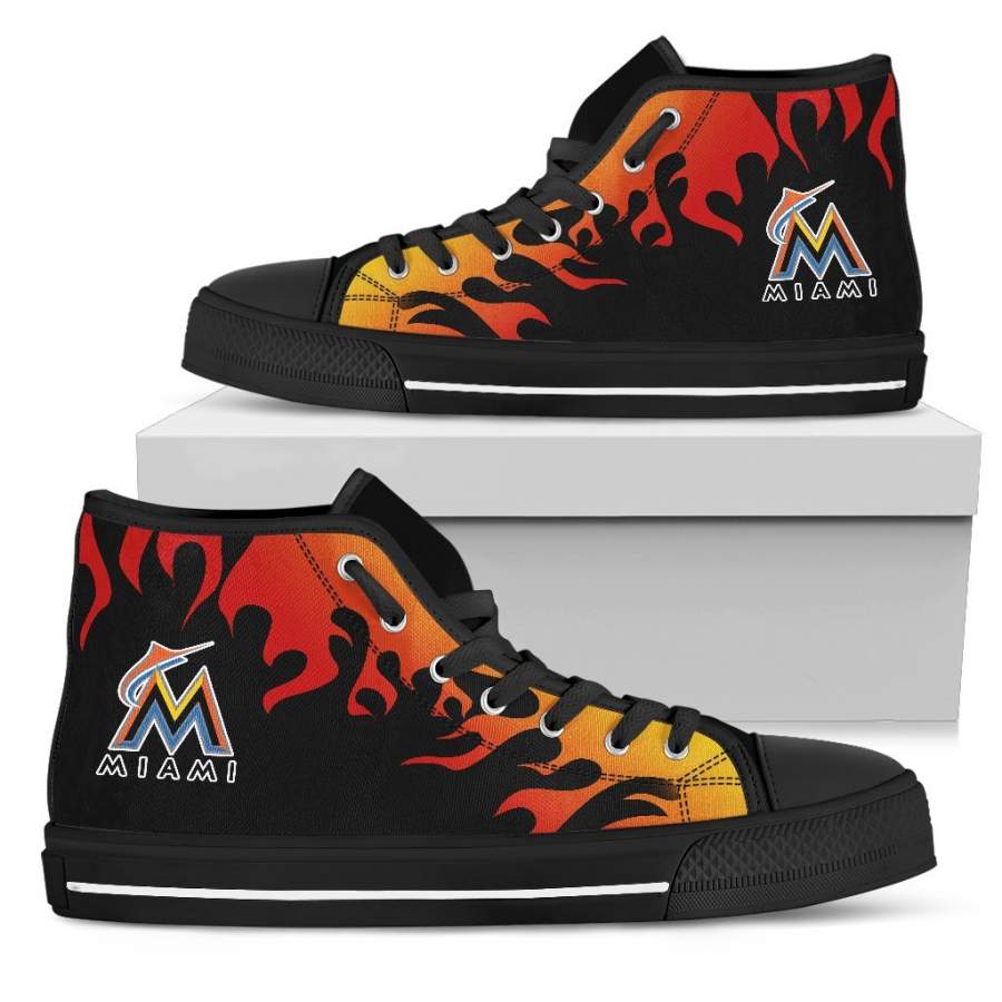 Fire Burning Fierce Strong Logo Miami Marlins High Top Shoes