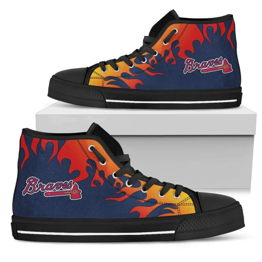 Fire Burning Fierce Strong Logo Atlanta Braves High Top Shoes