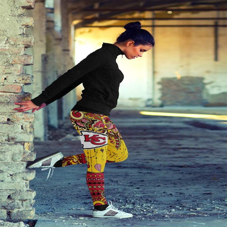 Boho Kansas City Chiefs Leggings With Fantastic Art