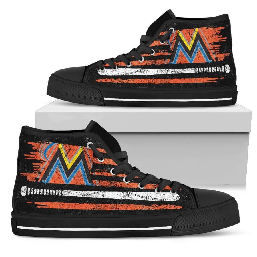 American Flag Vintage Baseball Miami Marlins High Top Shoes