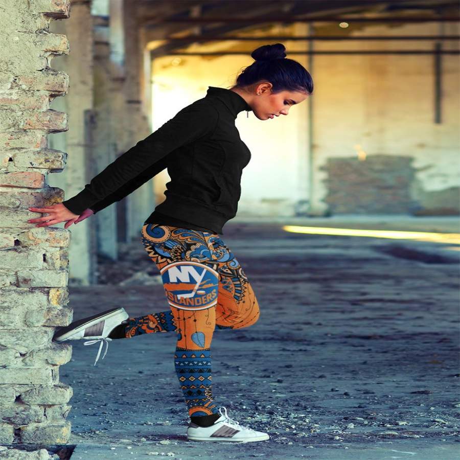 Boho New York Islanders Leggings With Fantastic Art