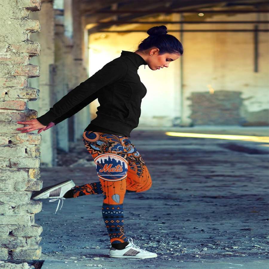 Boho New York Mets Leggings With Fantastic Art