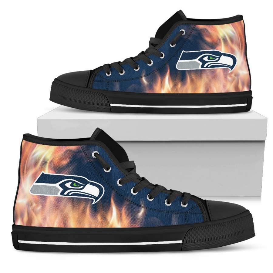 Fighting Like Fire Seattle Seahawks High Top Shoes