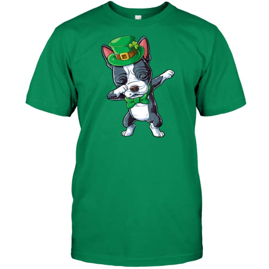 Dabbing Boston Terrier St Patricks Day Boys Leprechaun Dog T Shirt