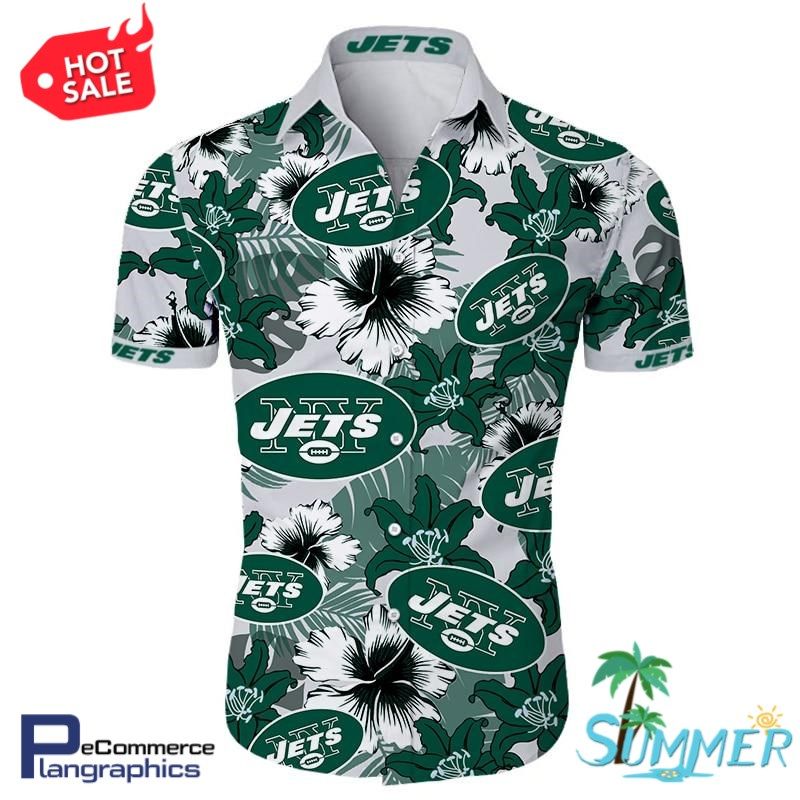 New York Jets Tropical Flower All Over Print Aloha Shirt Hawaiian Aloha Shirt Hawaiian Shorts Beach Short Shirt