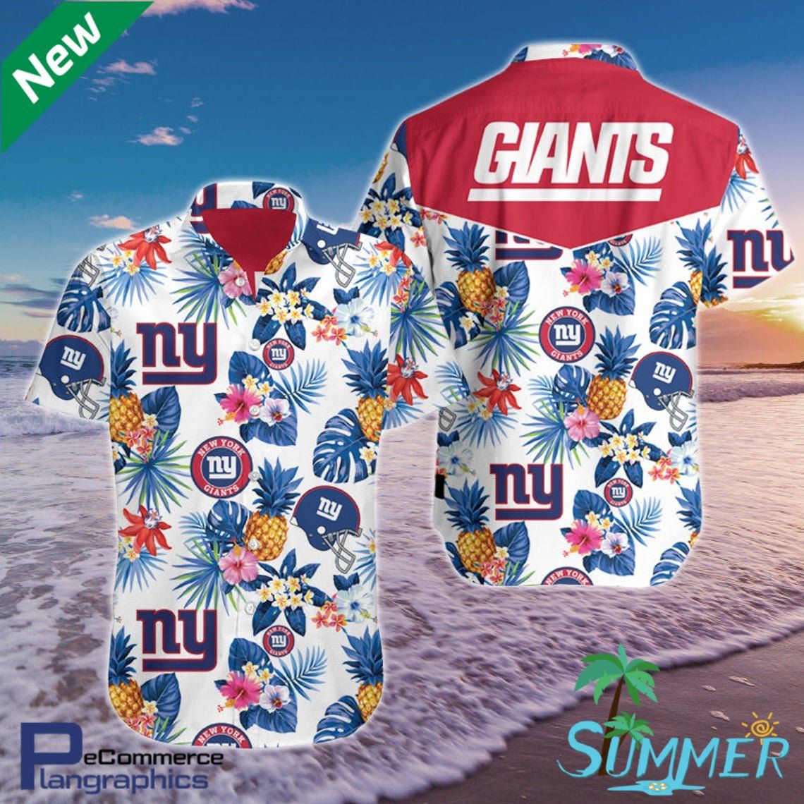 New York Giants AOP Aloha Shirt Hawaiian Aloha Shirt Hawaiian Shorts Beach Short Shirt