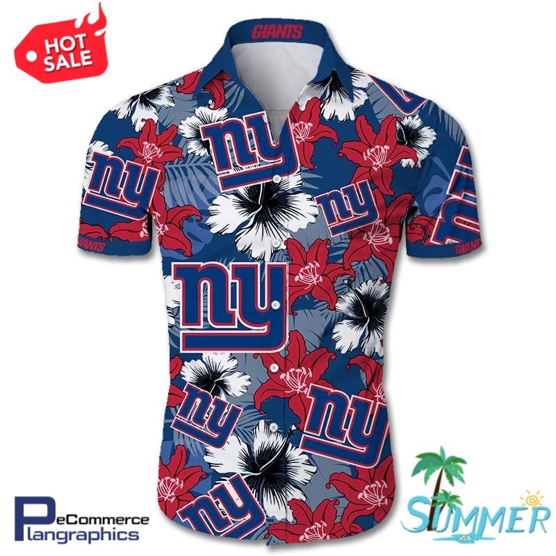 New York Giants Tropical Flower All Over Print Hawaiian Aloha Shirt Hawaiian Shorts Beach Short Shirt