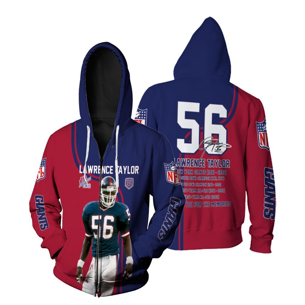 New York Giants Lawrence Taylor 56 Signature 3D All Over print Hoodie, T-shirt, Sweater, Jacket Jersey Zip Hoodie