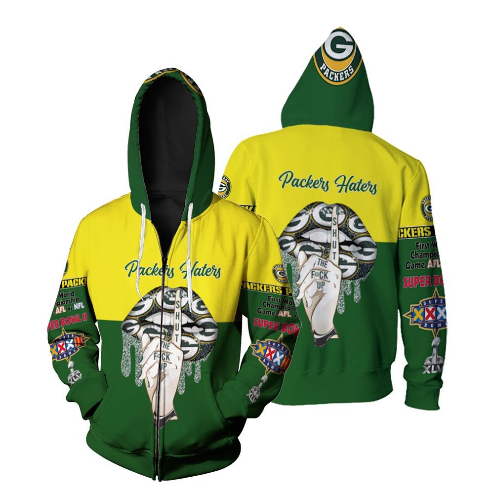 Green Bay Packers Hatter Shut The F Up Shhh Glitter Pattern Lips Fan 3D All Over print Hoodie, T-shirt, Sweater, Jacket Jersey Zip Hoodie