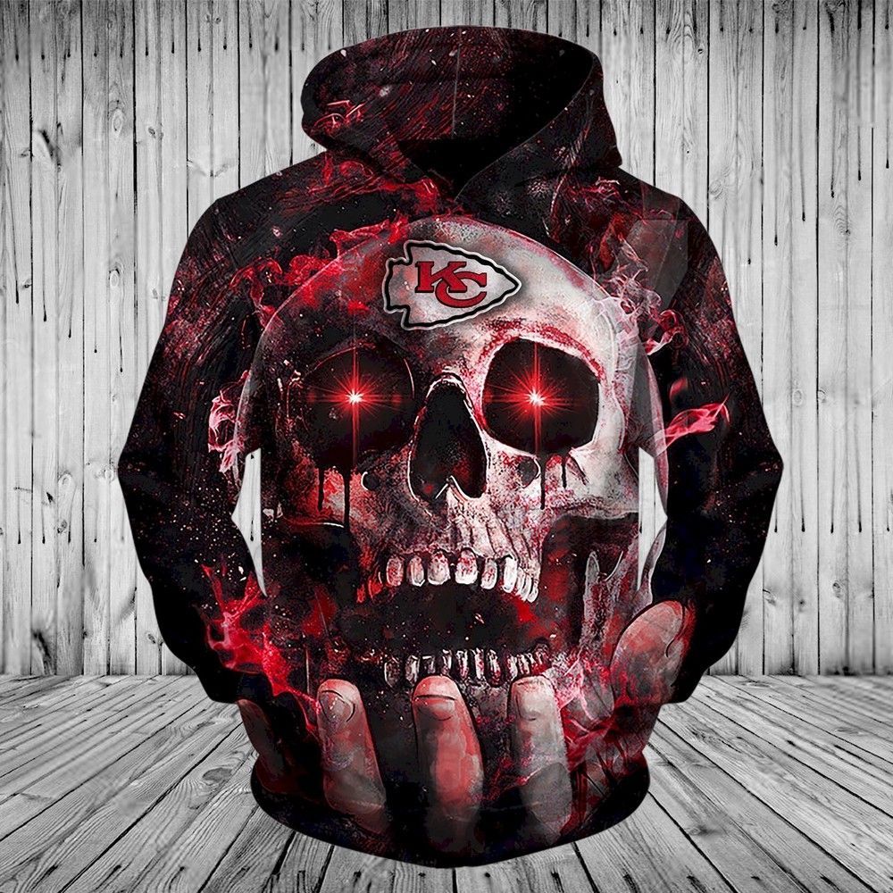 Kansas City Chiefs New Skull Full S1577 3D Pullover Hoodie, Bomber Jacket, Sweatshirt, T-Shirt