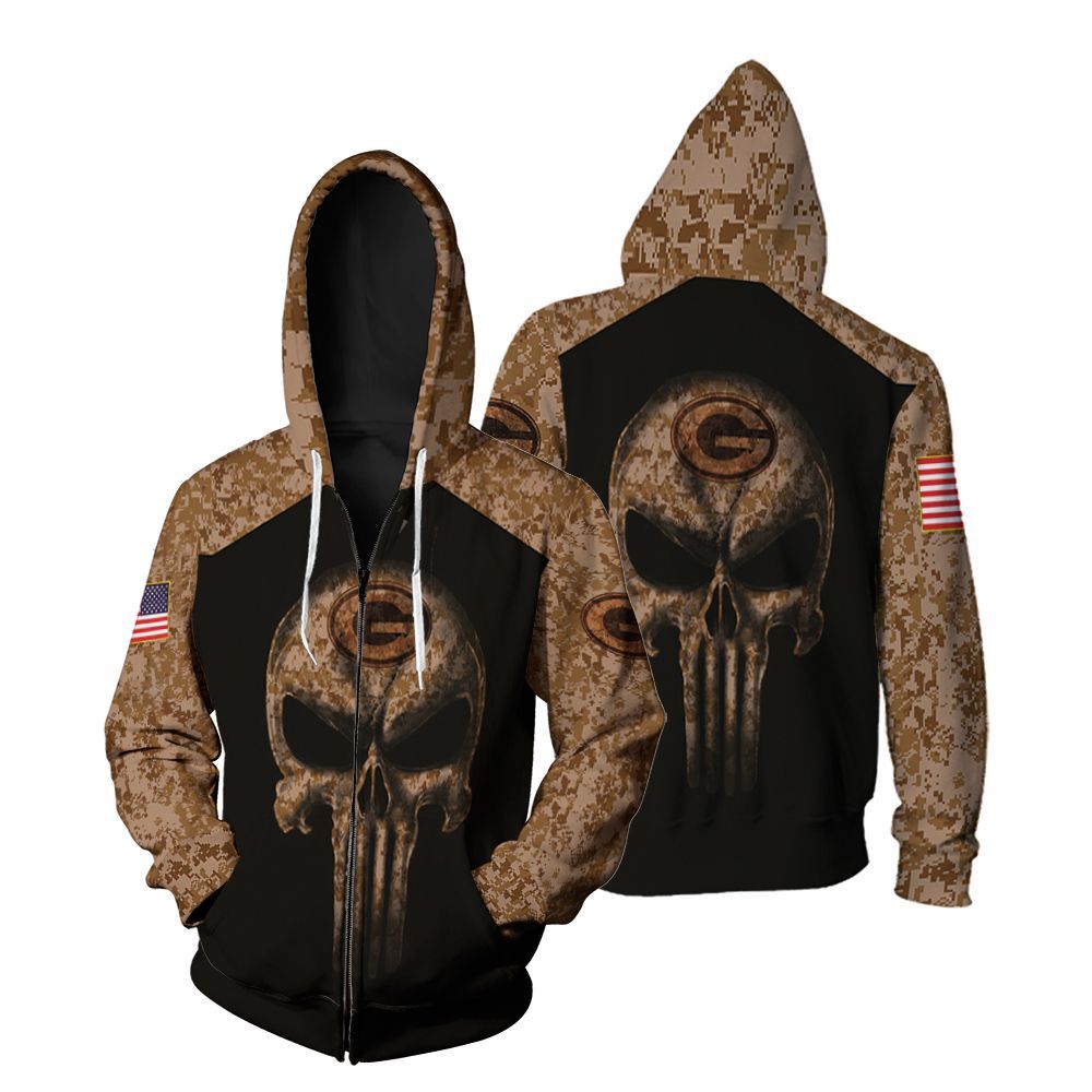 Camouflage Skull Green Bay Packers American Flag 3D All Over print Hoodie, T-shirt, Sweater, Jacket Jersey Zip Hoodie