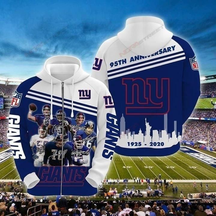 New York Giants Legends Signature 95Th Anniversary For Fan Unisex 3D Zip up Hoodie Jacket T-shirt