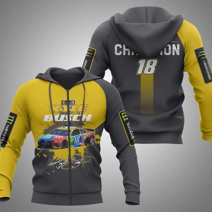 Kyle Busch Nascar Champion 2021 Signed Fan Unisex 3D Zip up Hoodie Jacket T-shirt