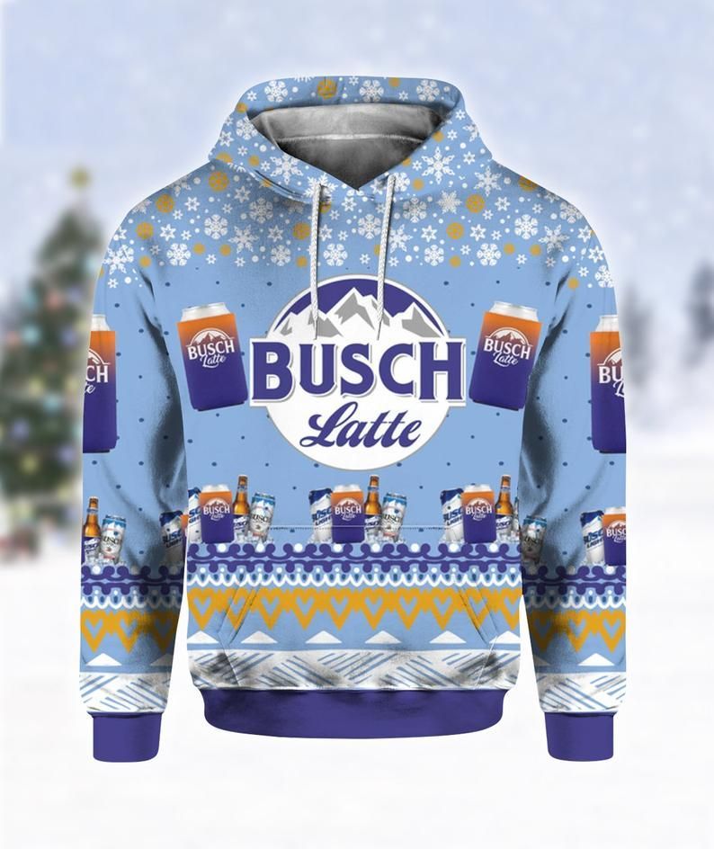 Busch Latte Beer Print Ugly Christmas 3D Pullover Hoodie, Bomber Jacket, Sweatshirt, T-Shirt