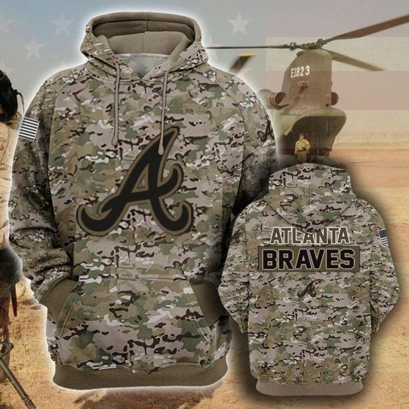 Atlanta Braves Camouflage Veteran 29814 Unisex 3D Zip up Hoodie Jacket T-shirt