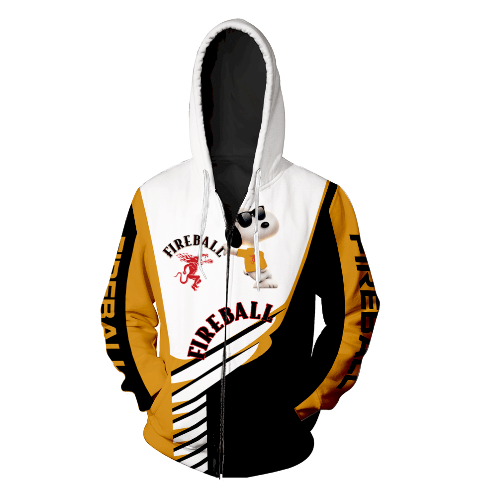 Fireball Cinnamon Whisky Snoopy Full Print V1402 3D Pullover Hoodie, Bomber Jacket, Sweatshirt, T-Shirt