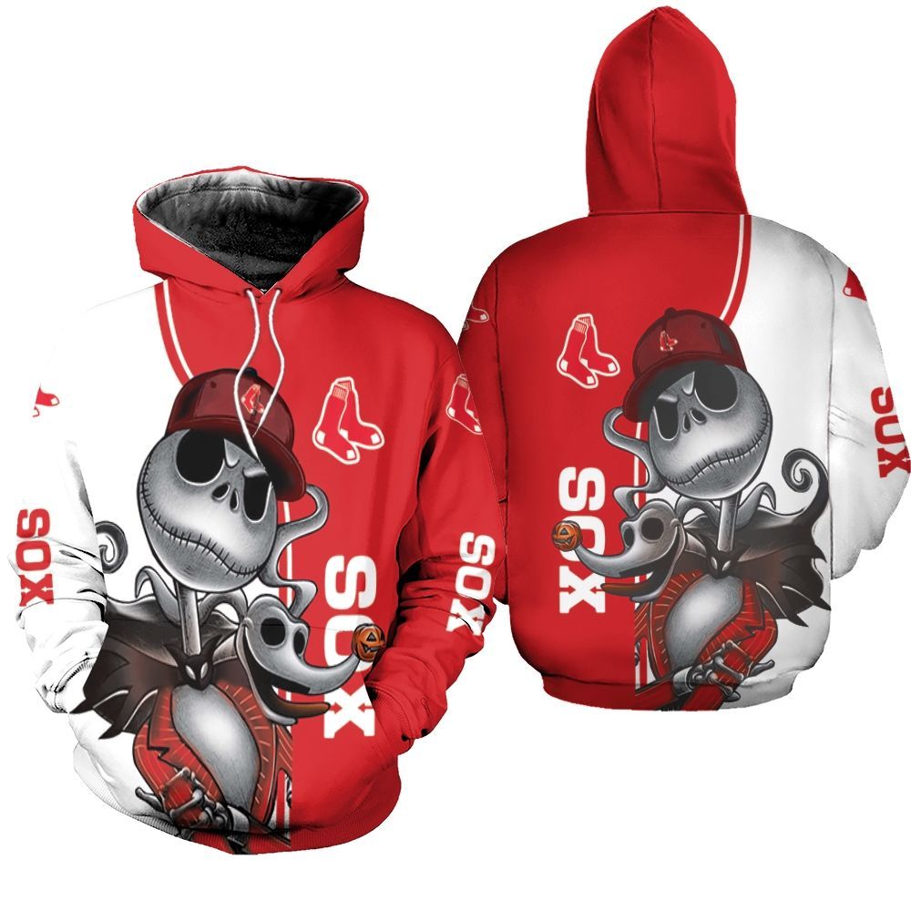 Boston Red Sox Jack Skellington And Zero 3d Unisex Hoodie