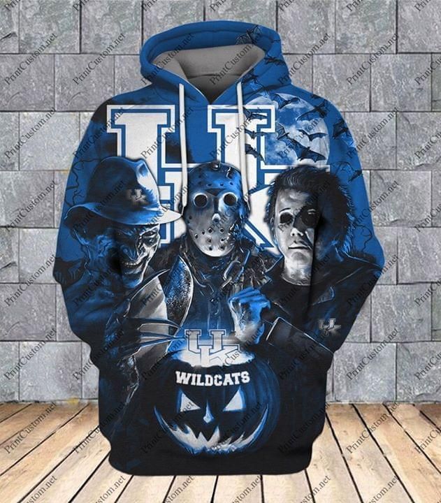 Freddy Jason Vorhees Michael Myers Kentucky Wildcats Pumpkin Halloween All Over print Hoodie, T-shirt, Sweater, Jacket 3D