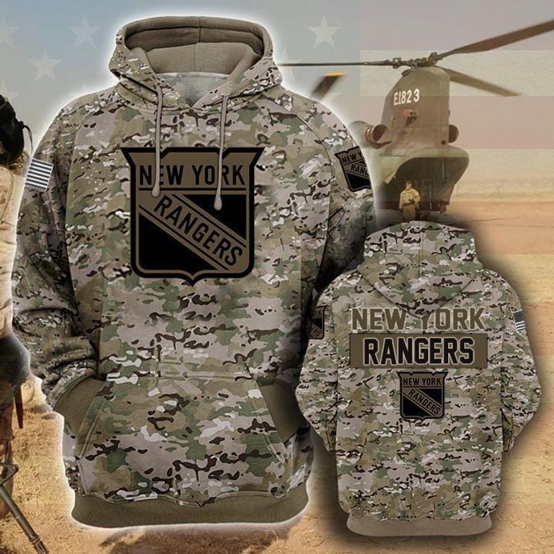 New York Rangers Camouflage Veteran Unisex 3D Zip up Hoodie Jacket T-shirt