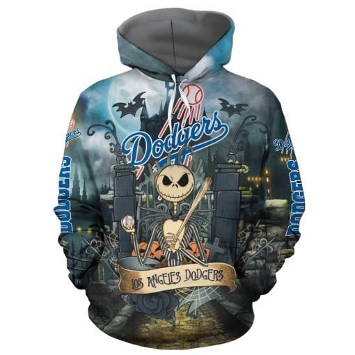 Los Angeles Dodgers With Jack Skellington Unisex 3D Zip up Hoodie Jacket T-shirt