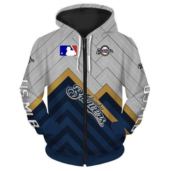 Milwaukee Brewers Unisex 3D Zip up Hoodie Jacket T-shirt