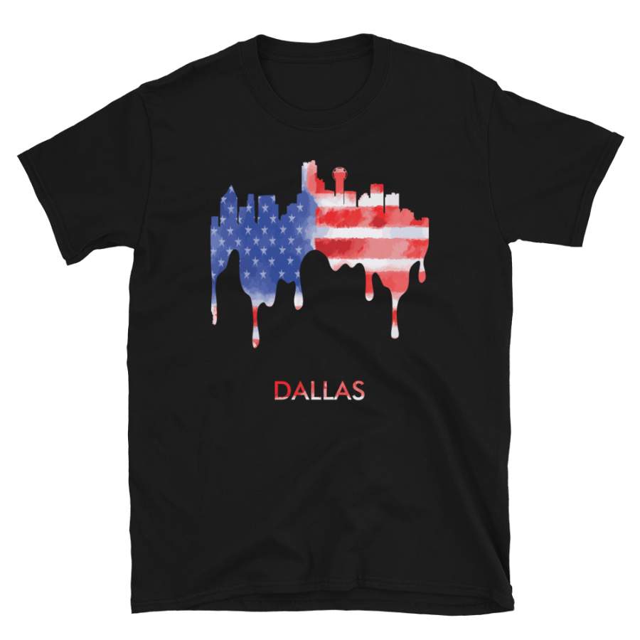 Dallas Texas American Flag Skyline T-Shirt Gift