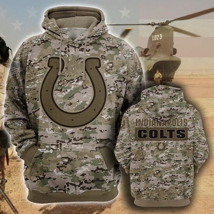 Indianapolis Colts Camourflage Veteran 25174 Unisex 3D Zip up Hoodie Jacket T-shirt