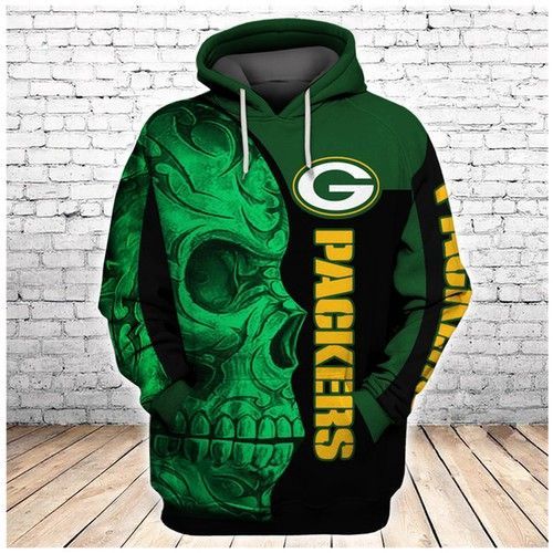 Green Bay Packers Tribal Skull 3D Pullover Hoodie, Bomber Jacket, Sweatshirt, T-Shirt