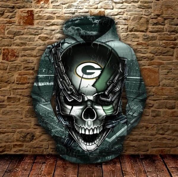 Green Bay Packers Skull Chain 3D All Over print Hoodie, T-shirt, Sweater, Jacket 85355