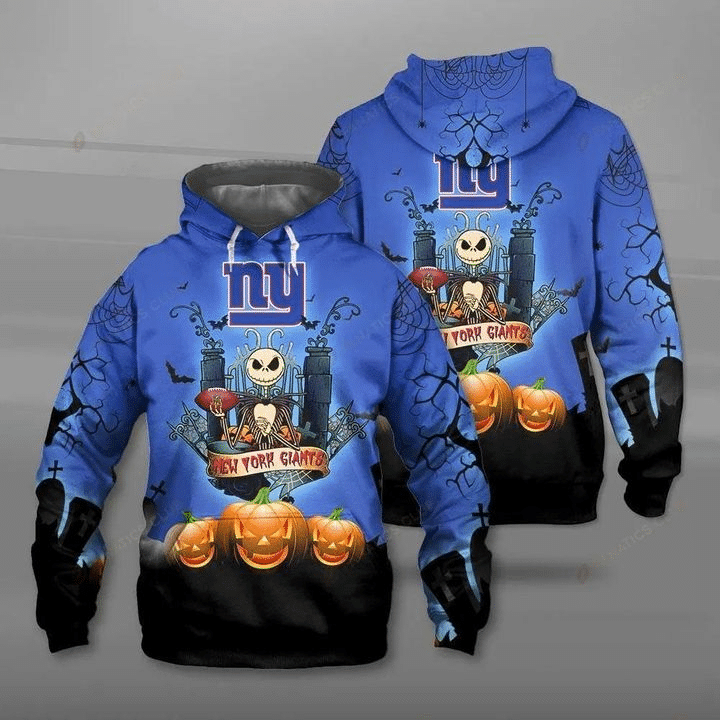 New York Giants And Jack Skellington Unisex 3D Zip up Hoodie Jacket T-shirt