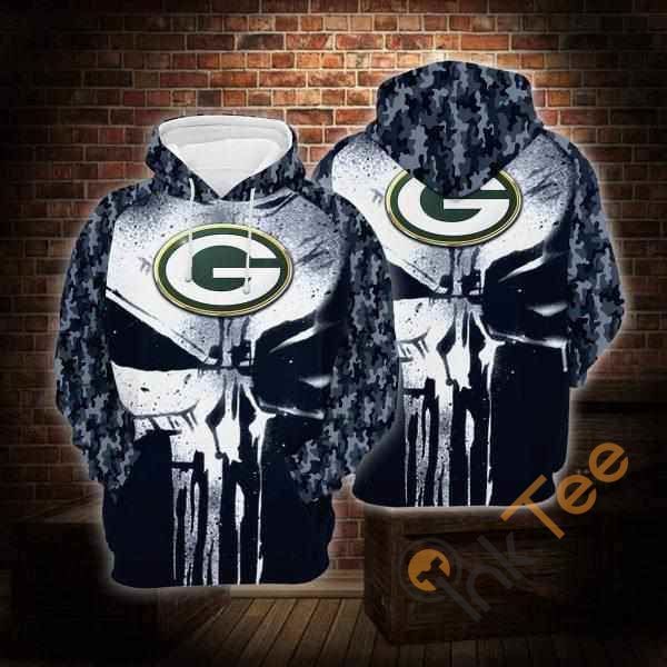 Green Bay Packers Skull Camo Pattern 3D Pullover Hoodie, Bomber Jacket, Sweatshirt, T-Shirt