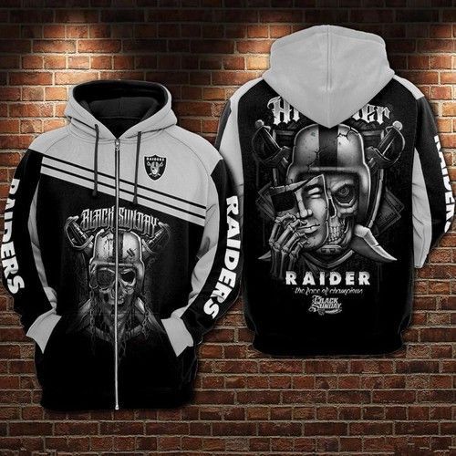 Black Sunday Raiders The Face Of Champions 3D Pullover Hoodie, Bomber Jacket, Sweatshirt, T-Shirt