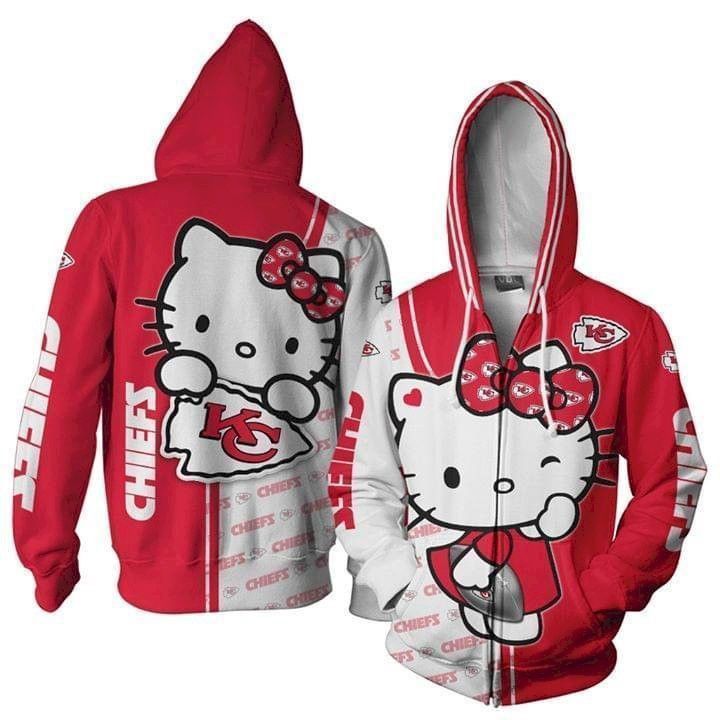 Hello Kitty Hug Kansas City Chiefs Logo 3D Pullover Hoodie, Bomber Jacket, Sweatshirt, T-Shirt