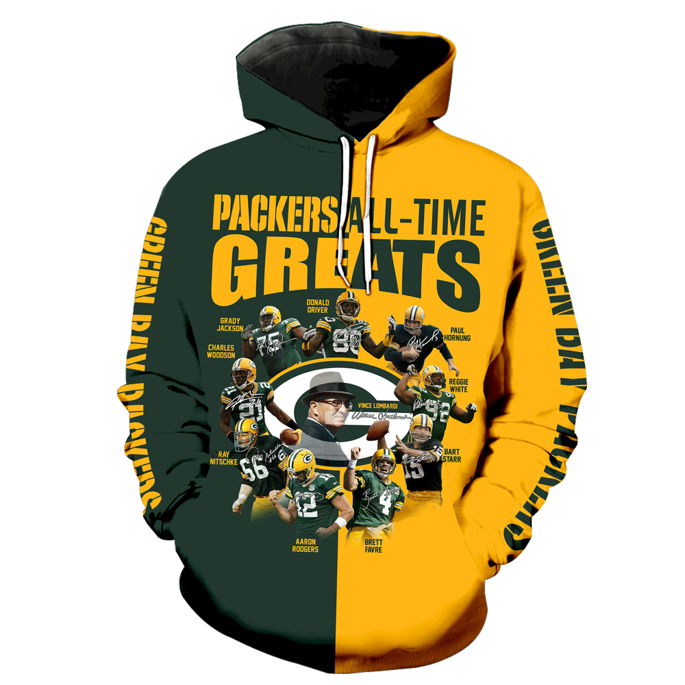 Green Bay Packers All Time Greats K1202 3D Pullover Hoodie, Bomber Jacket, Sweatshirt, T-Shirt