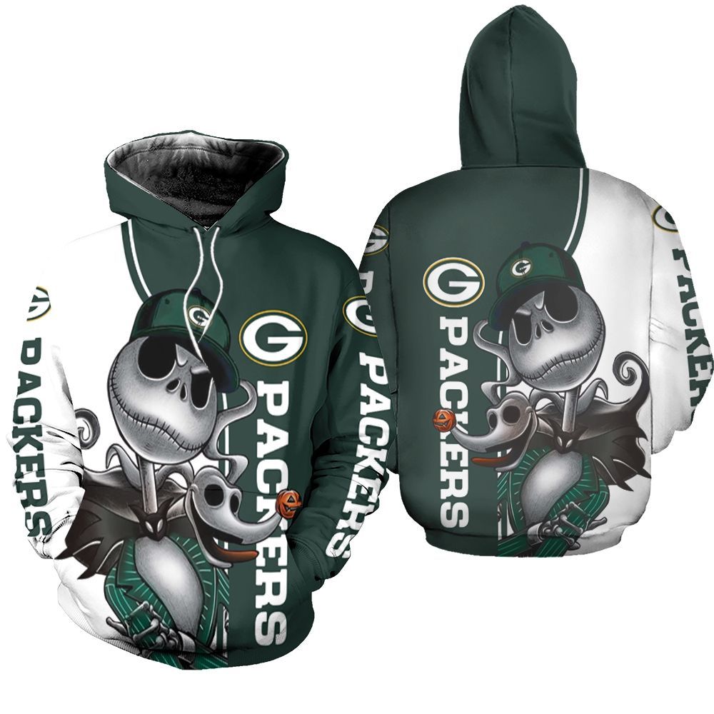 Green Bay Packers Jack Skellington And Zero 3d Unisex Hoodie