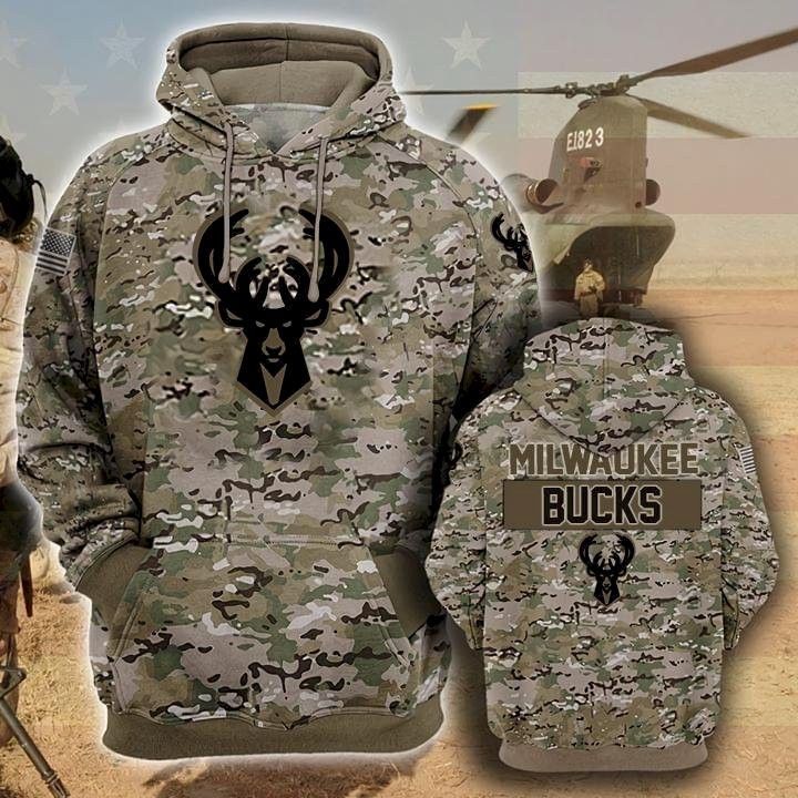 Milwaukee Bucks Camouflage Veteran Pullover And Ed Custom 3D Pullover Hoodie, Bomber Jacket, Sweatshirt, T-Shirt