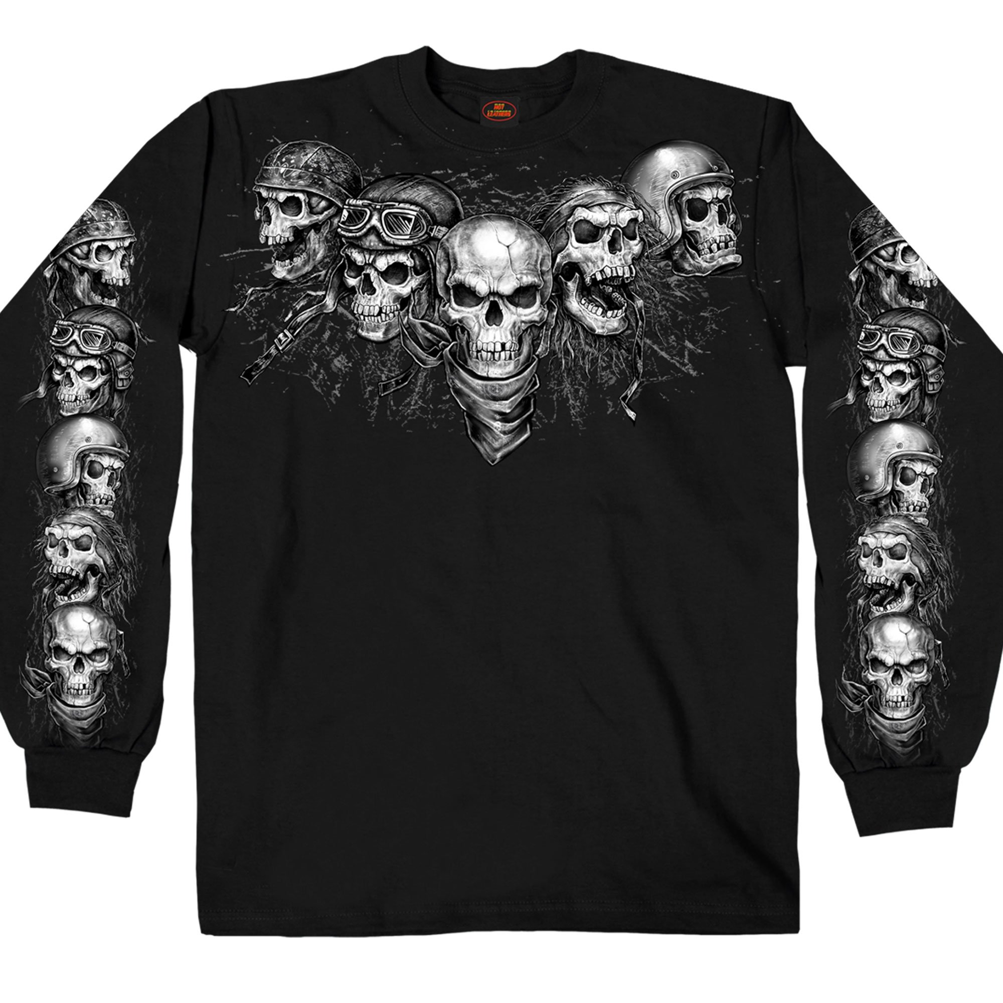 Hot Leathers Men’S Five Skulls Long Sleeve Shirt, Black