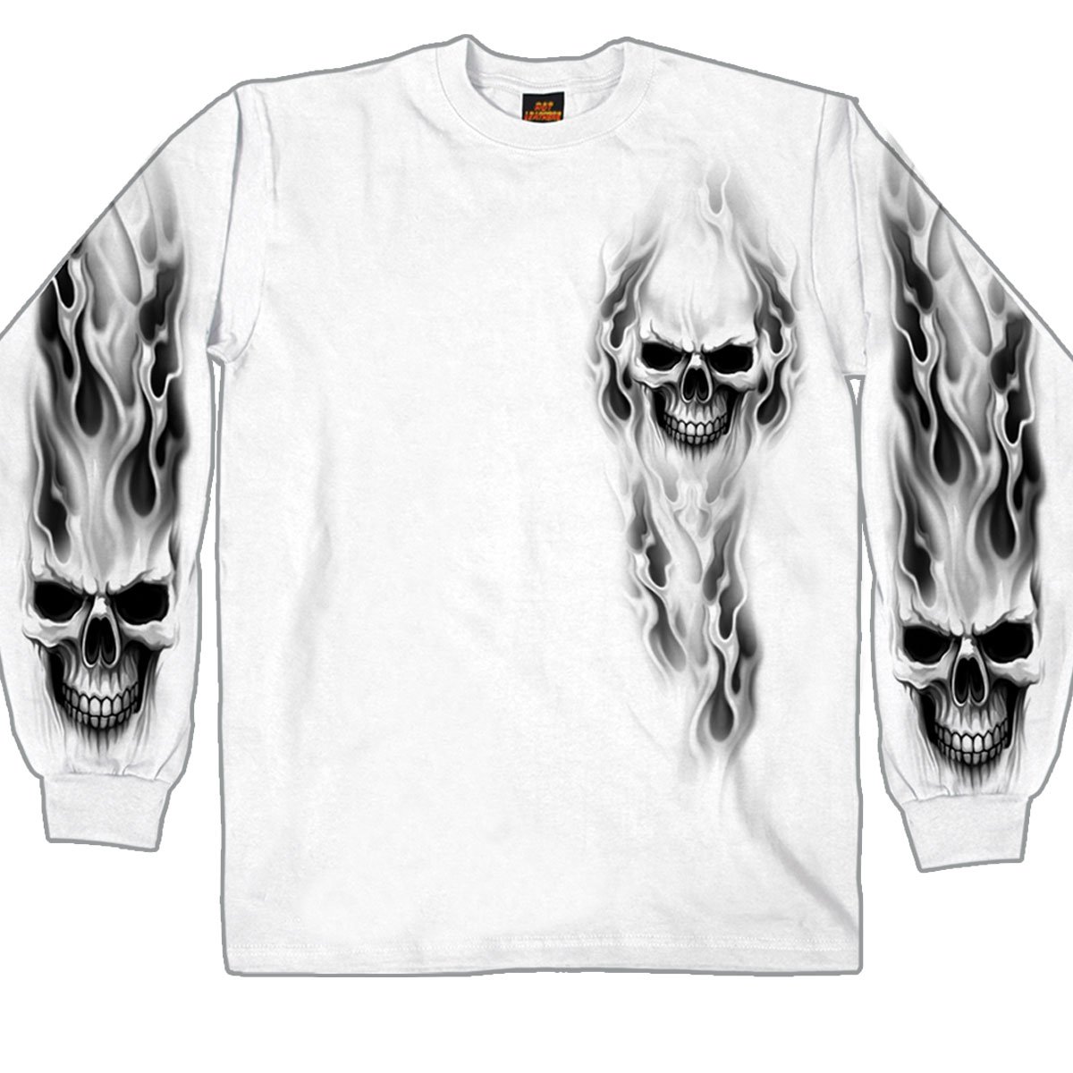 Hot Leathers Men’S Ghost Skull Long Sleeve Shirt, White