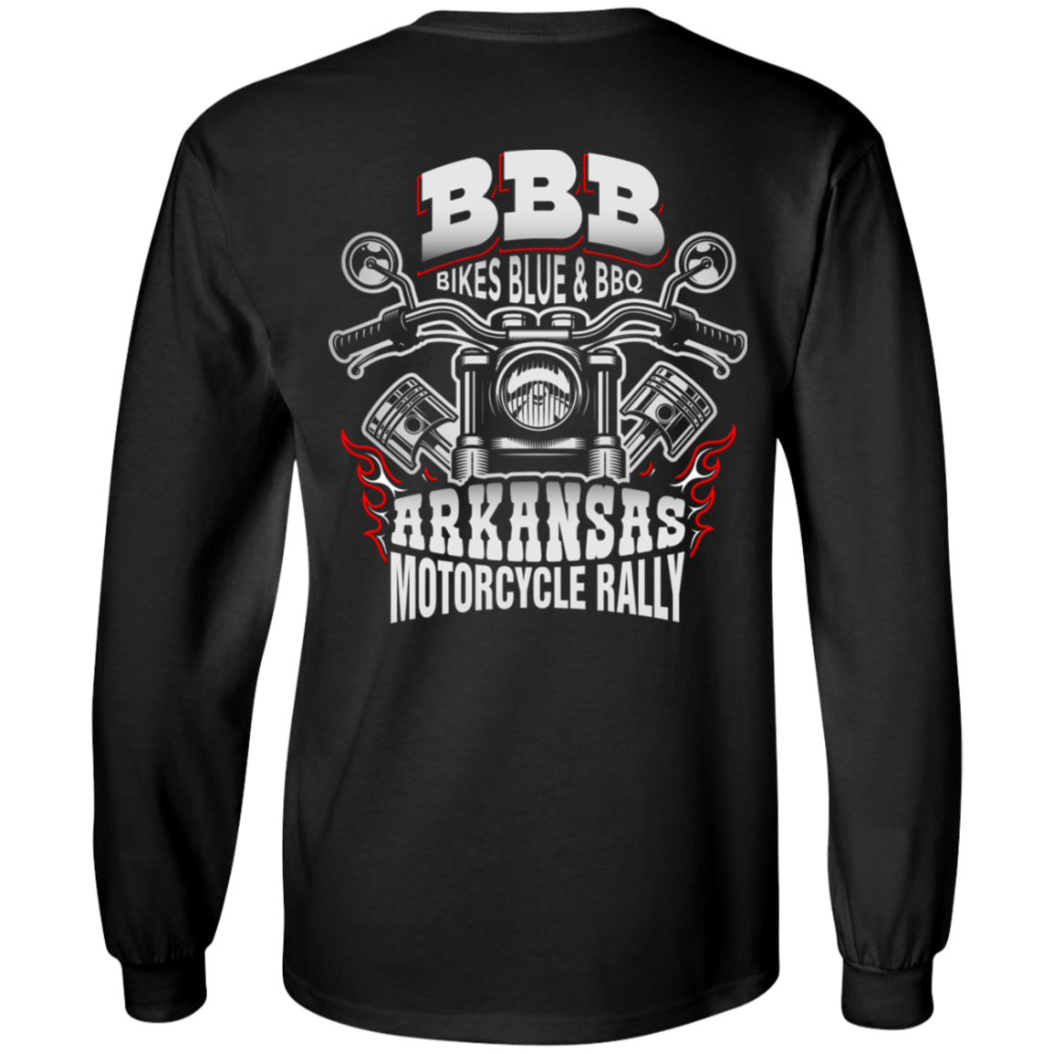 Bikes Blues & Bbq Arkansas Motorcycle Rally Long Sleeve T-Shirt, Cotton, Black