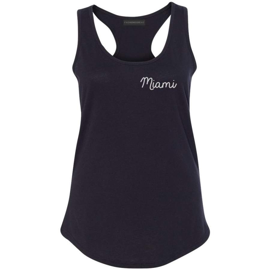 Miami Florida Script Chest Racerback Tank Top