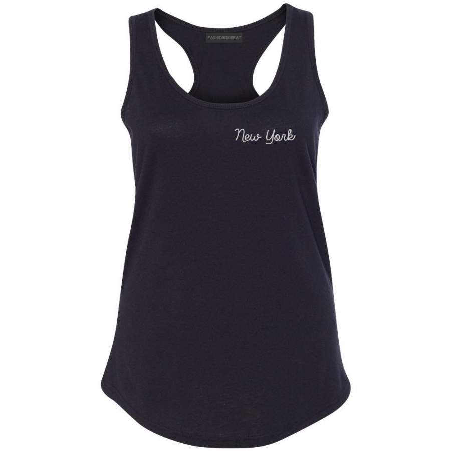 New York NY Script Chest Racerback Tank Top