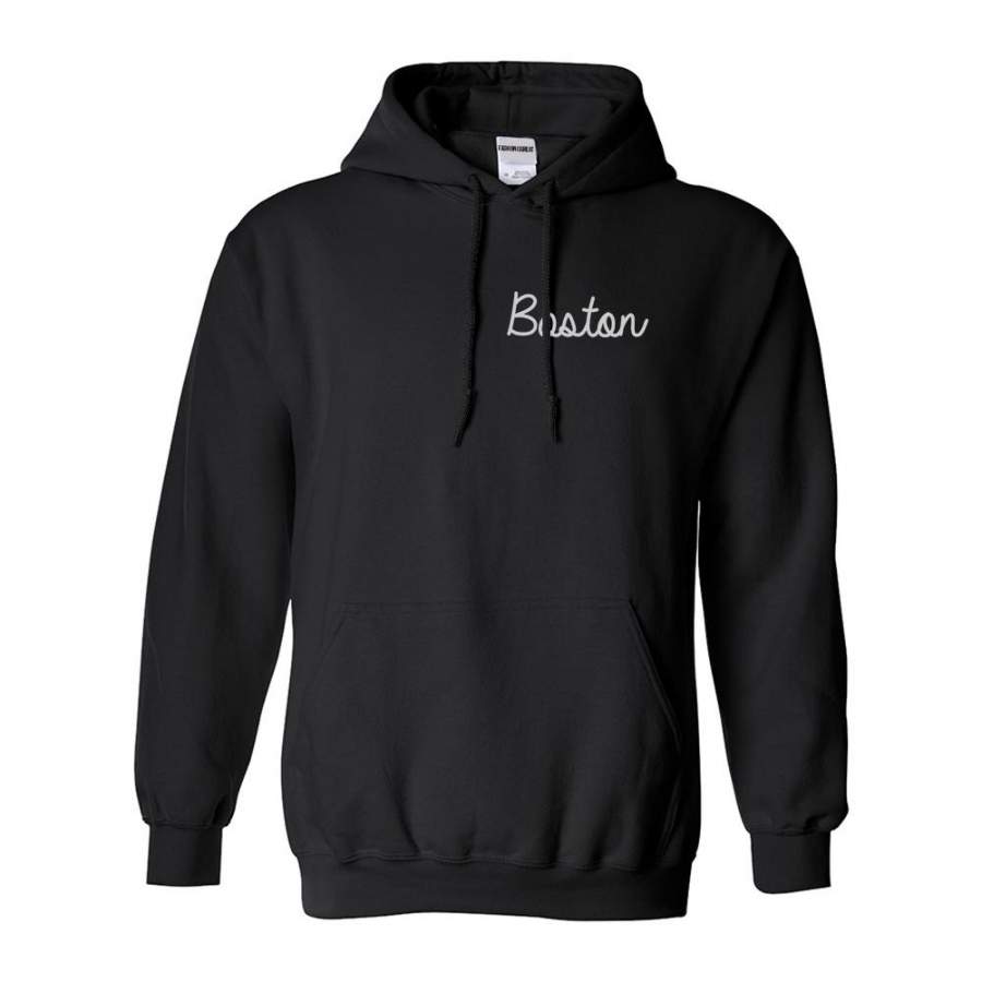 Boston Mass Script Chest Pullover Hoodie