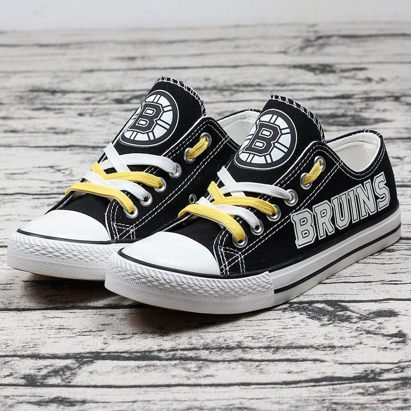 Boston Bruins Luminous Low Top Shoes Glowing in the Dark Hockey Shoes Low Top Custom Shoes Gift For Fan Christmas Gift Hockey Gift