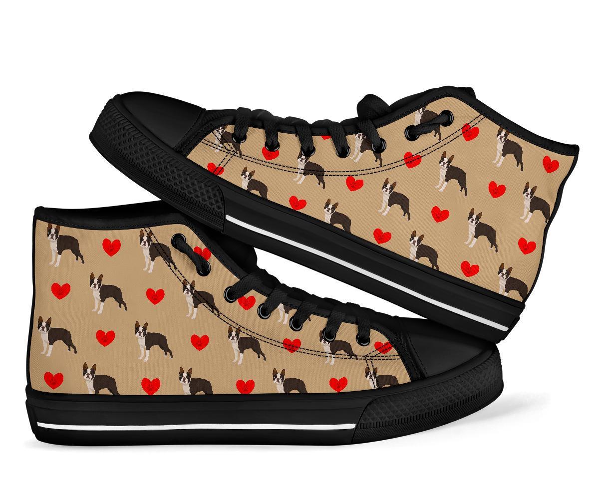 Boston Terrier Heart Paw Pattern Print Men Women’S High Top Shoes