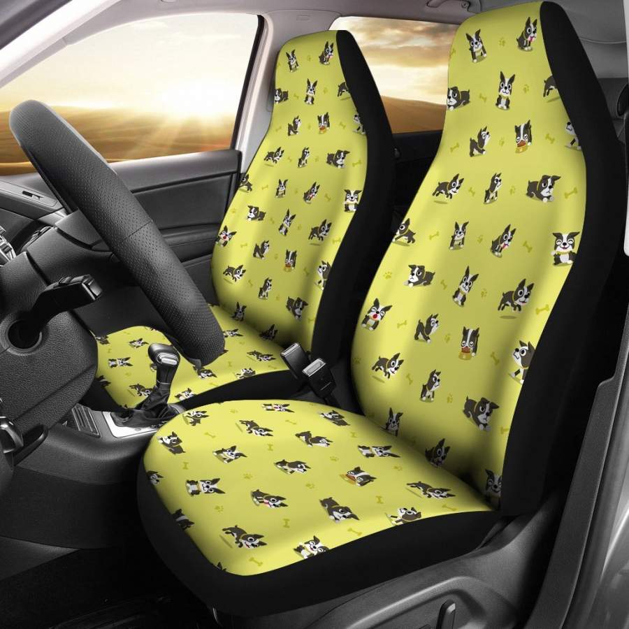 Boston Terrier Paw Pattern Print Universal Fit Car Seat Cover