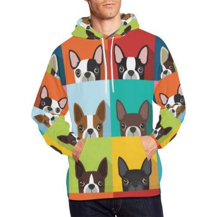 Boston Terrier Pattern Print Men Pullover Hoodie