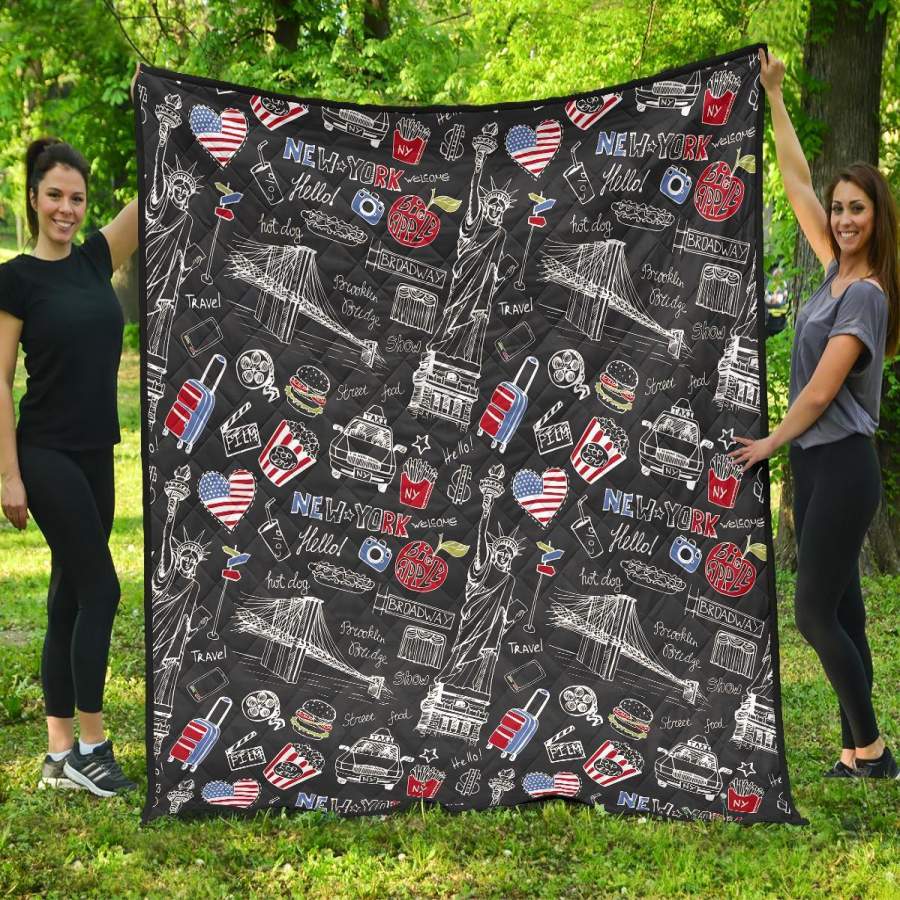 Love New York Print Pattern Quilt